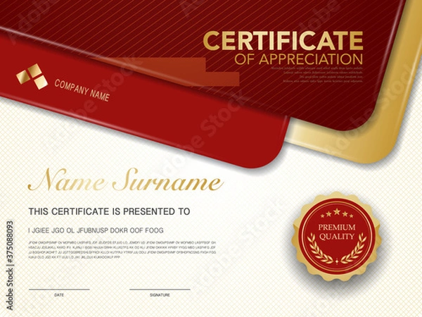 Fototapeta diploma certificate template red and gold color with luxury and modern style vector image.