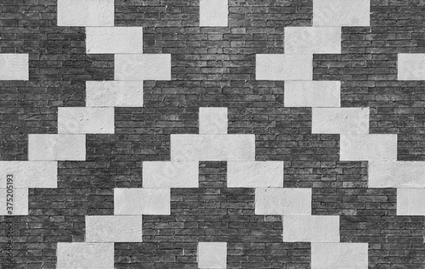 Obraz Grey brick with white stone composite wall as background (Black and White)