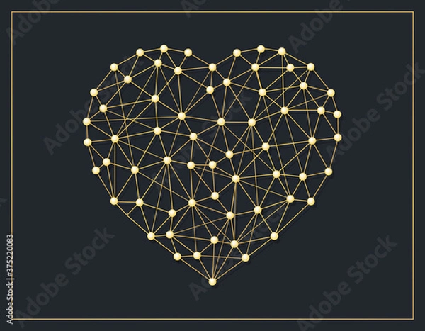 Fototapeta Golden heart connected from lines and dots design template
