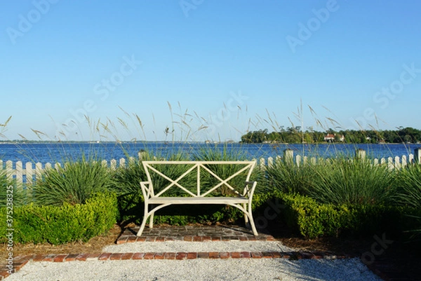 Obraz bench by the river