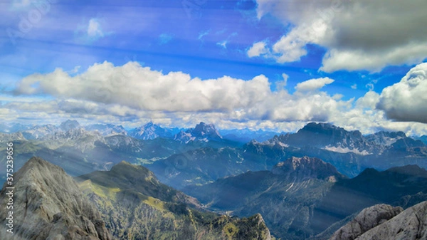Fototapeta Dolomite Mountains aerial view from Marmolada, Italy