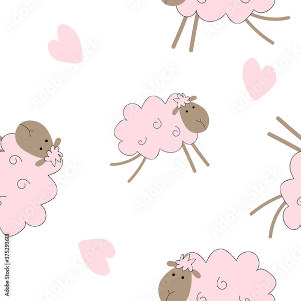 Fototapeta seamless pattern with pink sheep on a white background. print for baby fabric. poster for design.