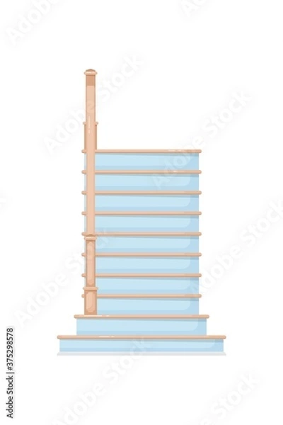 Fototapeta Home staircase. Isolated staircase perspective front view icon. Vector home interior wooden stair steps with railing design. Architecture and climb concept