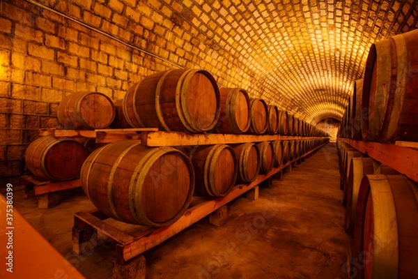 Fototapeta Oak barrels in wine cellars, Changli County, Hebei Province, China