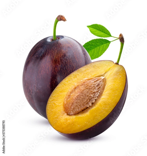 Fototapeta Plums isolated on white background with clipping path