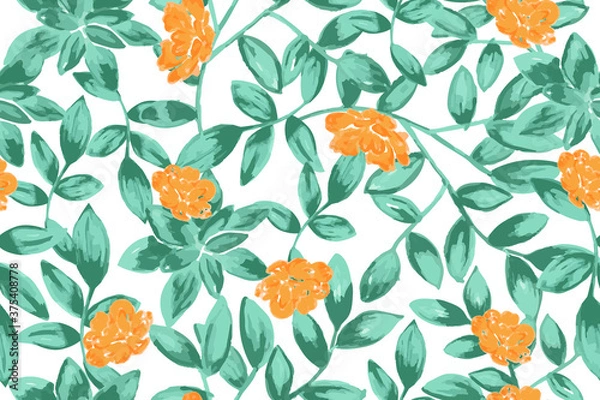 Obraz Floral mint orange seamless vector pattern