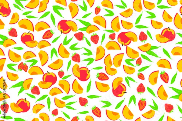 Obraz Fruit strawberries peach seamless vector pattern
