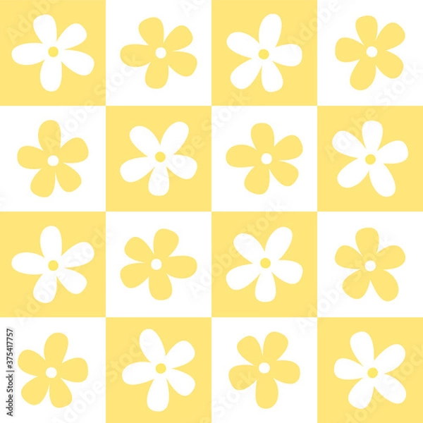Obraz Yellow & White Flower Seamless Pattern with Caro Background