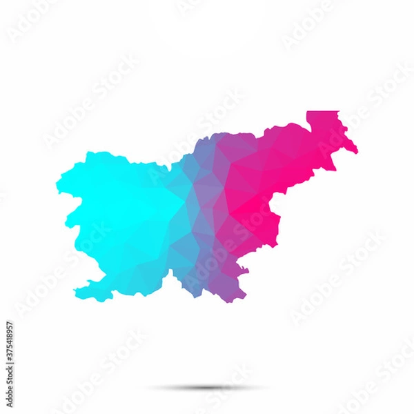 Fototapeta Slovenia map triangle low poly geometric polygonal abstract style. Cyan pink gradient abstract tessellation modern design background low poly. Vector illustration