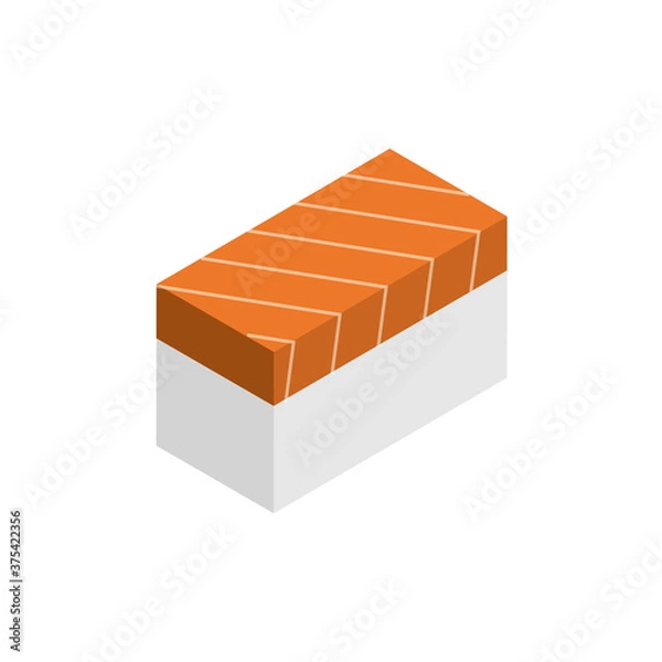 Obraz アイソメトリック図法で描かれたシンプルなお寿司のアイコンイラスト（サーモン）