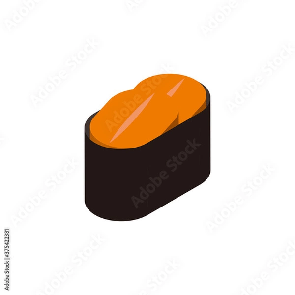 Obraz アイソメトリック図法で描かれたシンプルなお寿司のアイコンイラスト（ウニの軍艦巻き）