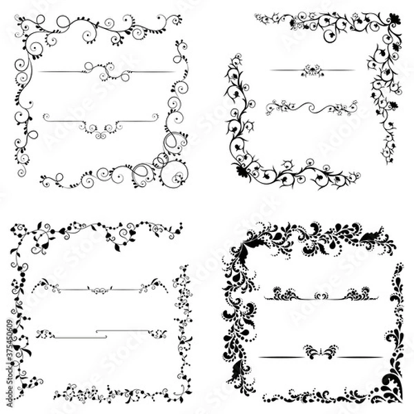 Fototapeta calligraphic design elements; vector corners, vignettes, borders, dividers, frames; page decorations