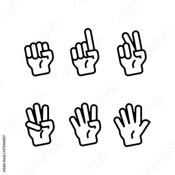 Fototapeta set of hand gesture count 1 2 3 4 and 5 vector icon illustration in trendy cartoon filled line style