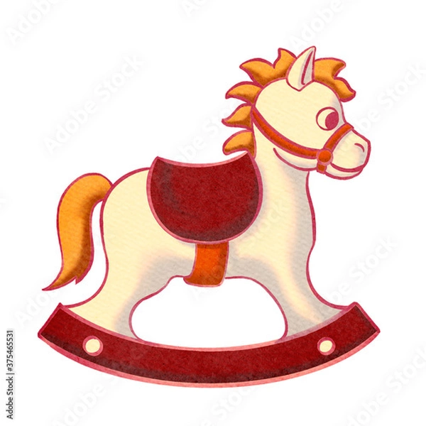 Fototapeta Rocking horse on a white background. Bright children's toy. A gift for New Year and Christmas. Vector Illustration.