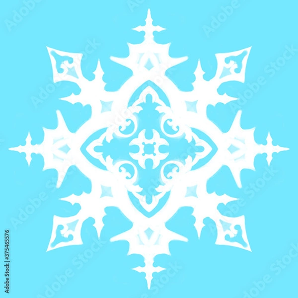 Fototapeta Snowflake icon vector background in blue. Winter blue Christmas snowflake Crystal element. Illustration of the weather collection of ice. Christmas frost flat isolated silhouette symbol