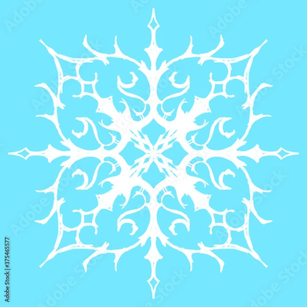 Fototapeta Snowflake icon vector background in blue. Winter blue Christmas snowflake Crystal element. Illustration of the weather collection of ice. Christmas frost flat isolated silhouette symbol