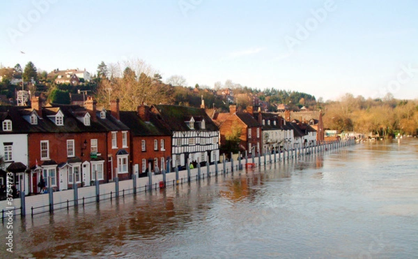 Fototapeta Floods at Bewdley with the defence barriers up