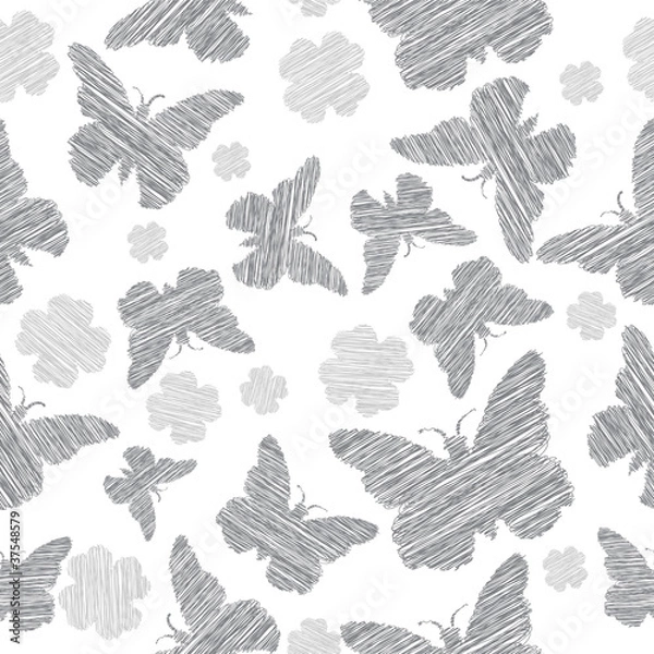 Obraz Grey butterfly seamless vector background