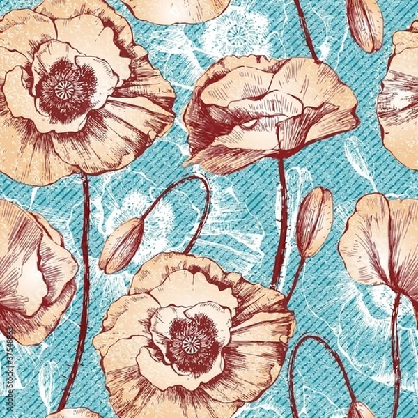 Obraz Vintage seamless pattern with poppy flowers
