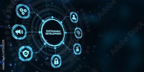 Fototapeta SUSTAINABLE DEVELOPMENT inscription, cloud technology concept. Business, Technology, Internet and network concept.