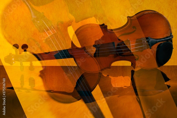 Fototapeta Abstract collage with violin made using double exposure