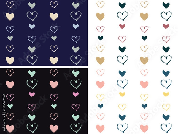 Fototapeta 手描きクレヨンハートのシームレスパターンセット