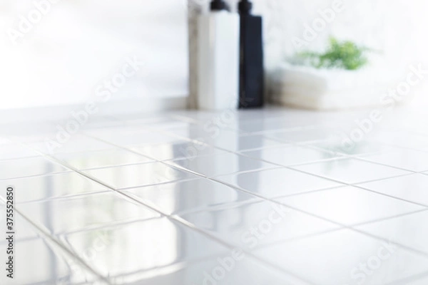 Obraz White tiles floor abstract background #5