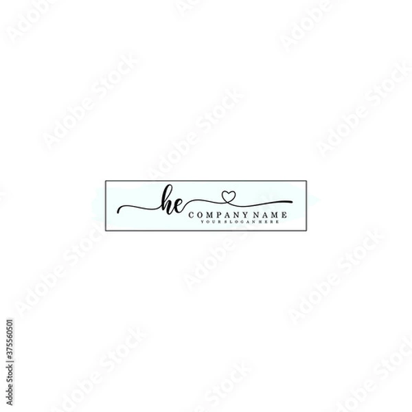 Fototapeta HE Initial handwriting logo template vector