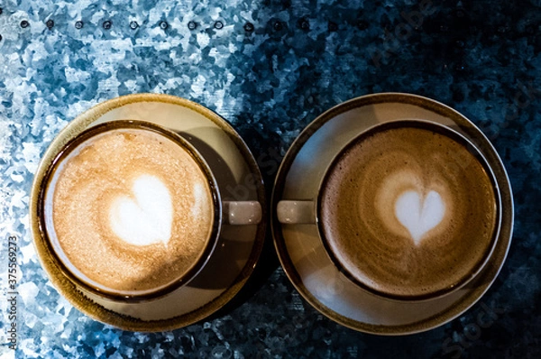 Obraz two coffee cups hearts 