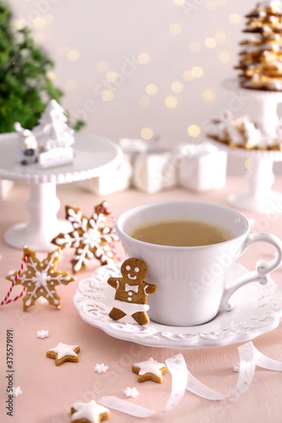 Fototapeta クリスマスクッキー　ミルクティー