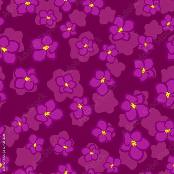 Obraz Seamless floral pattern with cute cartoon color flowers, doodle vector drawing