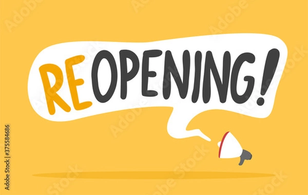 Obraz Megaphone with reopening message background.Vector reopening message illustration from message background  collection.