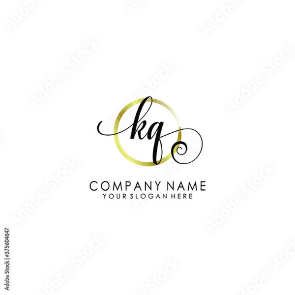 Fototapeta KQ Initial handwriting logo template vector