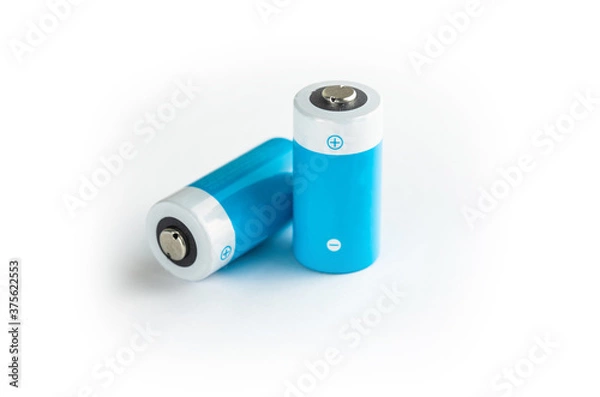 Fototapeta Blue batteries on a white background.