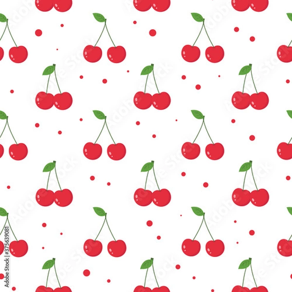 Fototapeta This is a seamless pattern of cherry on a white background.