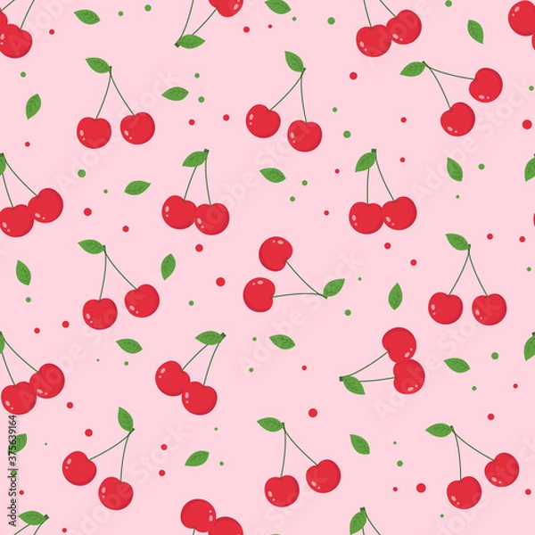 Fototapeta This is a seamless pattern of cherry on a pink background.