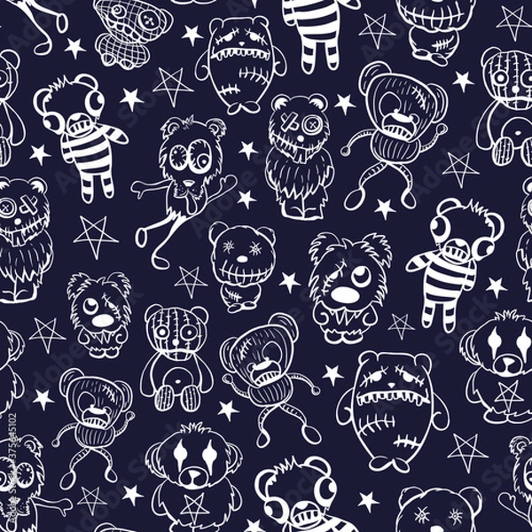 Obraz Vector white teddies aliens dark seamless pattern