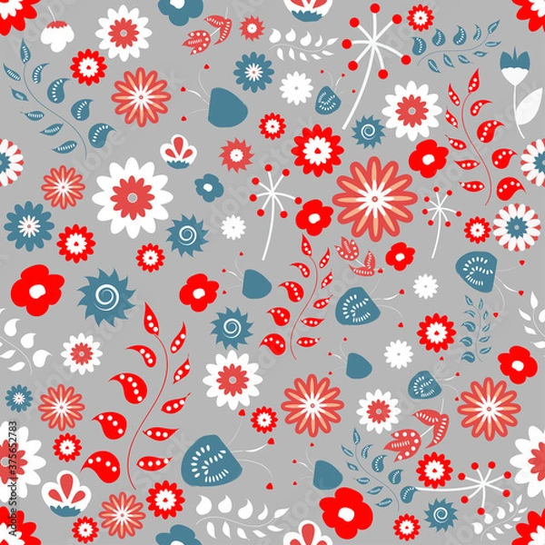 Obraz Seamless pattern with folk floral ornament, vector illustration