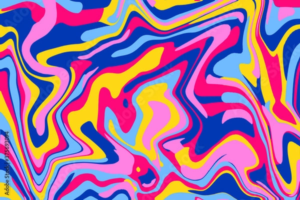 Fototapeta Abstract background fluid pop art colors pattern design. Bright yellow, pink and blue color abstract shapeless wavy banner, trendy hipster graphic colorful background