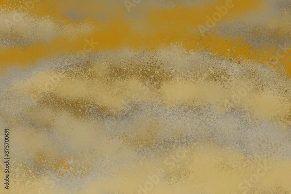 Obraz Gold spray paint ink texture. Graffiti painting on the wall. Street art and vandalism. Digitally airbrushed paper background.