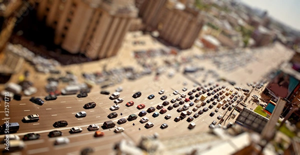 Obraz Aerial Moscow view with tilt-shift effect