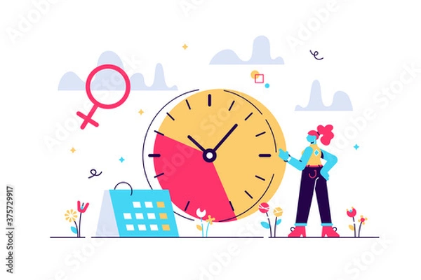 Fototapeta Menopause woman standing at her biological clock 