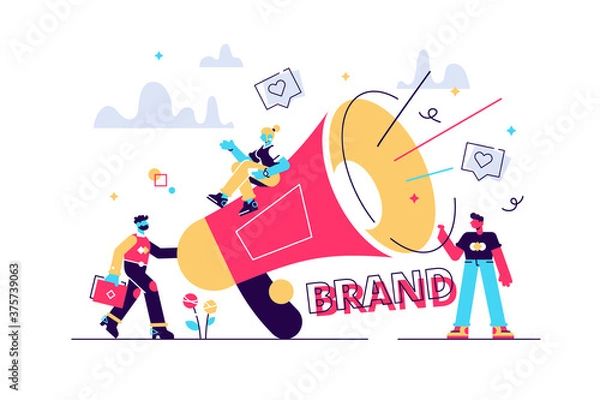 Obraz Marketers with megaphone conducting brand 