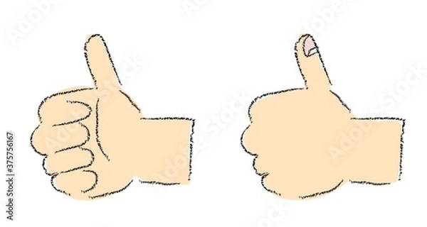 Fototapeta いいね！親指を立てている手のイラスト　色付き　カラー