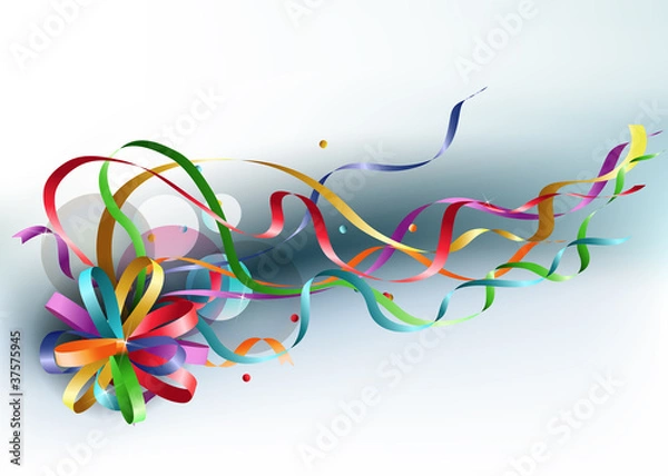 Fototapeta Stylish colorful background with rainbow bow and ribbons.