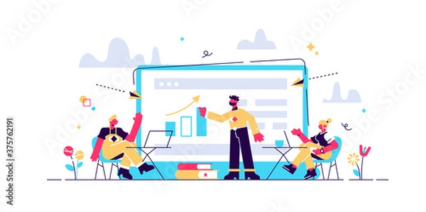 Obraz Students with laptops sitting around lector