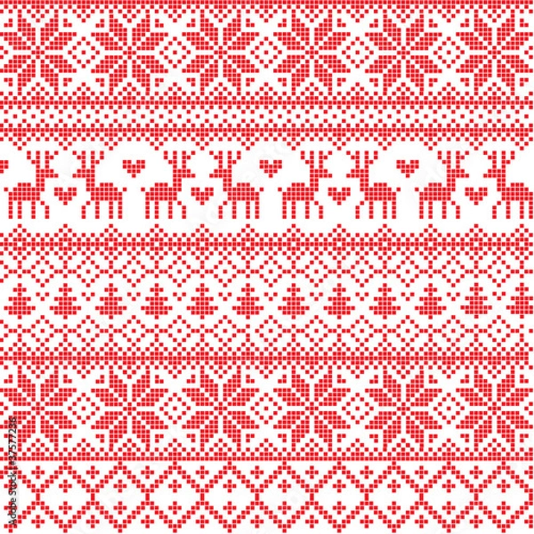 Obraz Illustrated traditional red nordic pattern