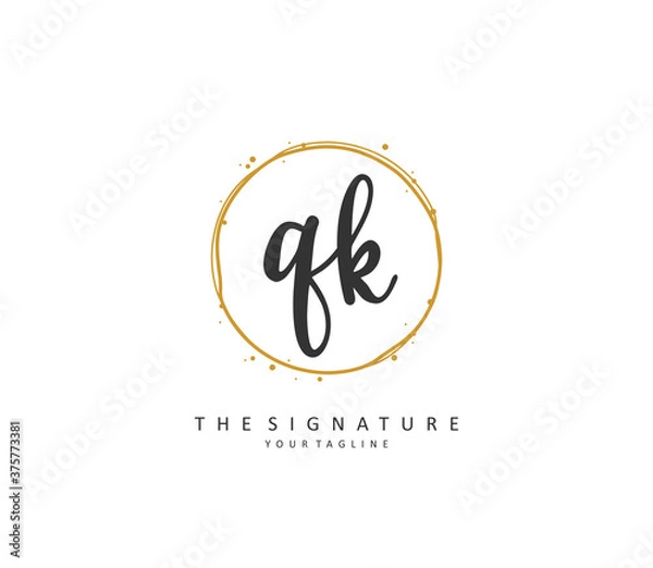 Fototapeta Q K QK Initial letter handwriting and signature logo. A concept handwriting initial logo with template element.
