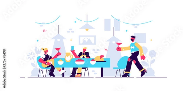 Obraz Family dinner vector illustration. Flat tiny 