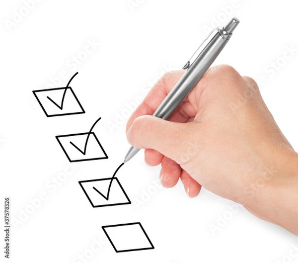 Fototapeta Hand with pen and check boxes